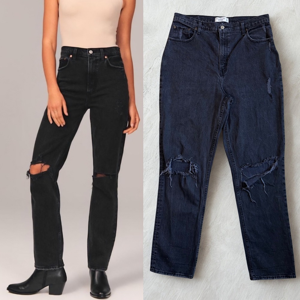 Abercrombie & Fitch Curve Love The 90s Straight Ultra High Rise Jeans Black 14L